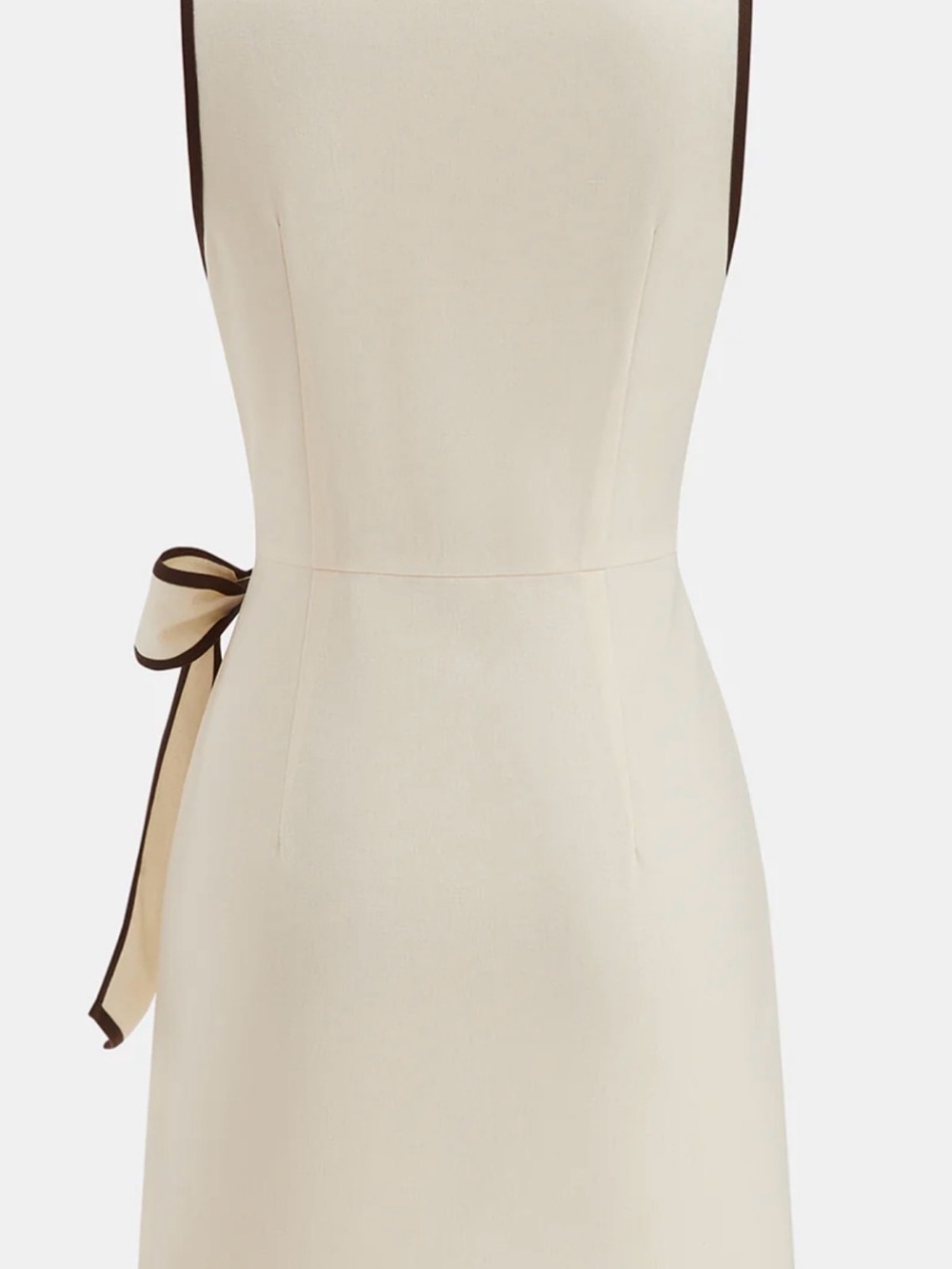 COMMENSE!! Linen-Blend Contrast Trim Wrap Dress - Picture 2 of 5